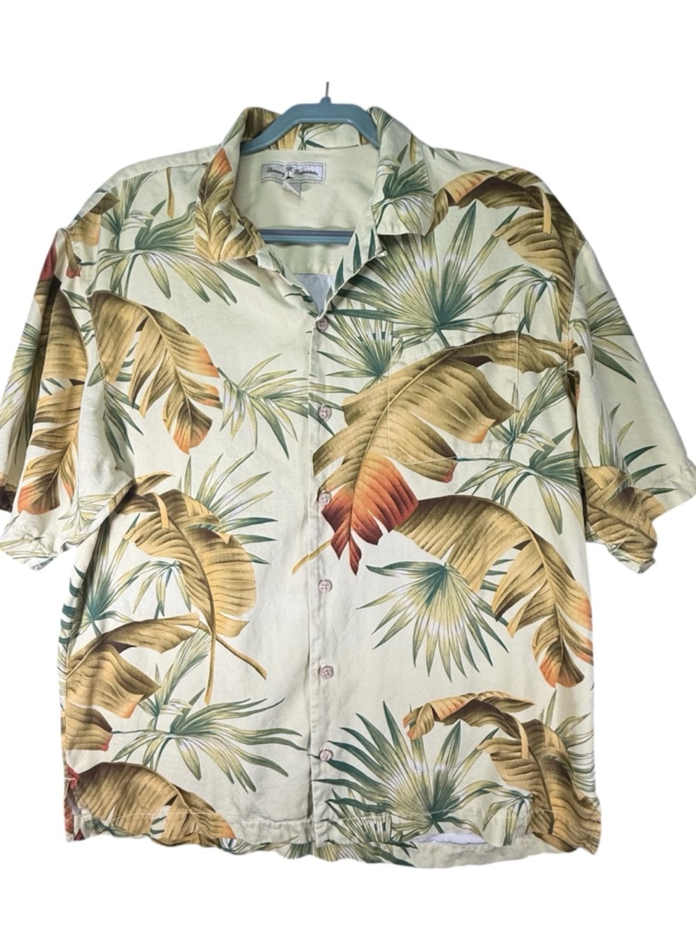 Tommy Bahama Men’s Size L Silk Floral Button Up Shirt Beige Tropical EUC